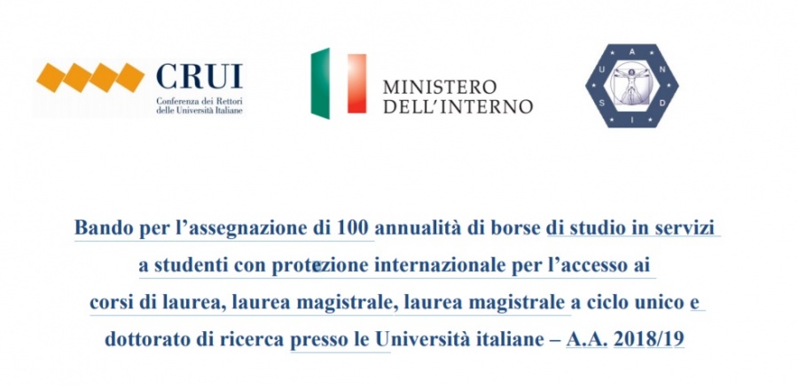 Bando per l'assegnazione di 100 borse di studio a studenti titolari di protezione internazionale- A.A. 2018-2019